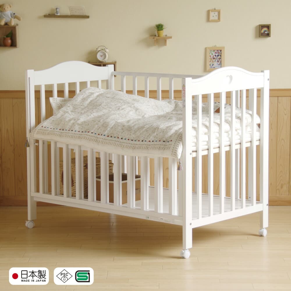 日本製 ベビーベッド 「NEWプロヴァンス（WH）」 ベビーベット キャスター付き ホワイト ハイタイプ 木製 国産 ベビー ベッド 高さ 調整 布団 セット リビング コンパクト かわいい 赤ちゃんベッド ガード ベビー布団セット 木製ベビーベッド 赤ちゃんベット 床板 石崎家具：スリーピー楽天市場店
