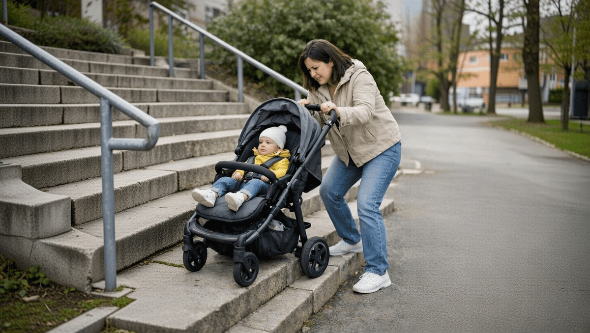 ベビーカーを持ち運ぶイメージ