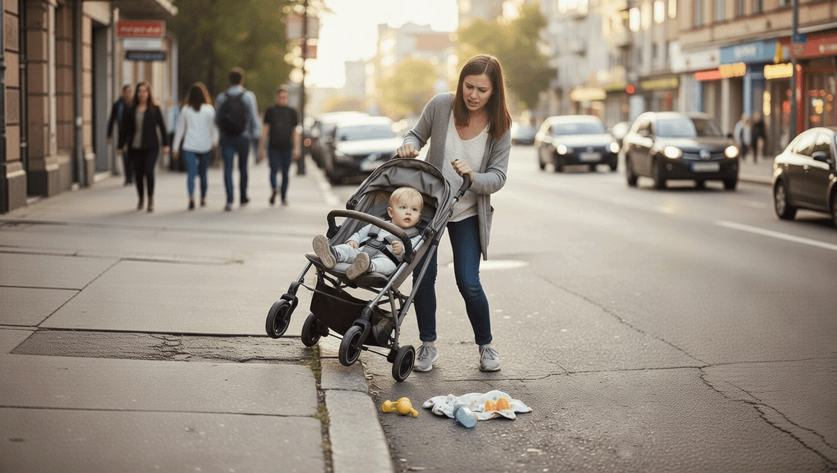 ベビーカーが段差を乗り越えるイメージ